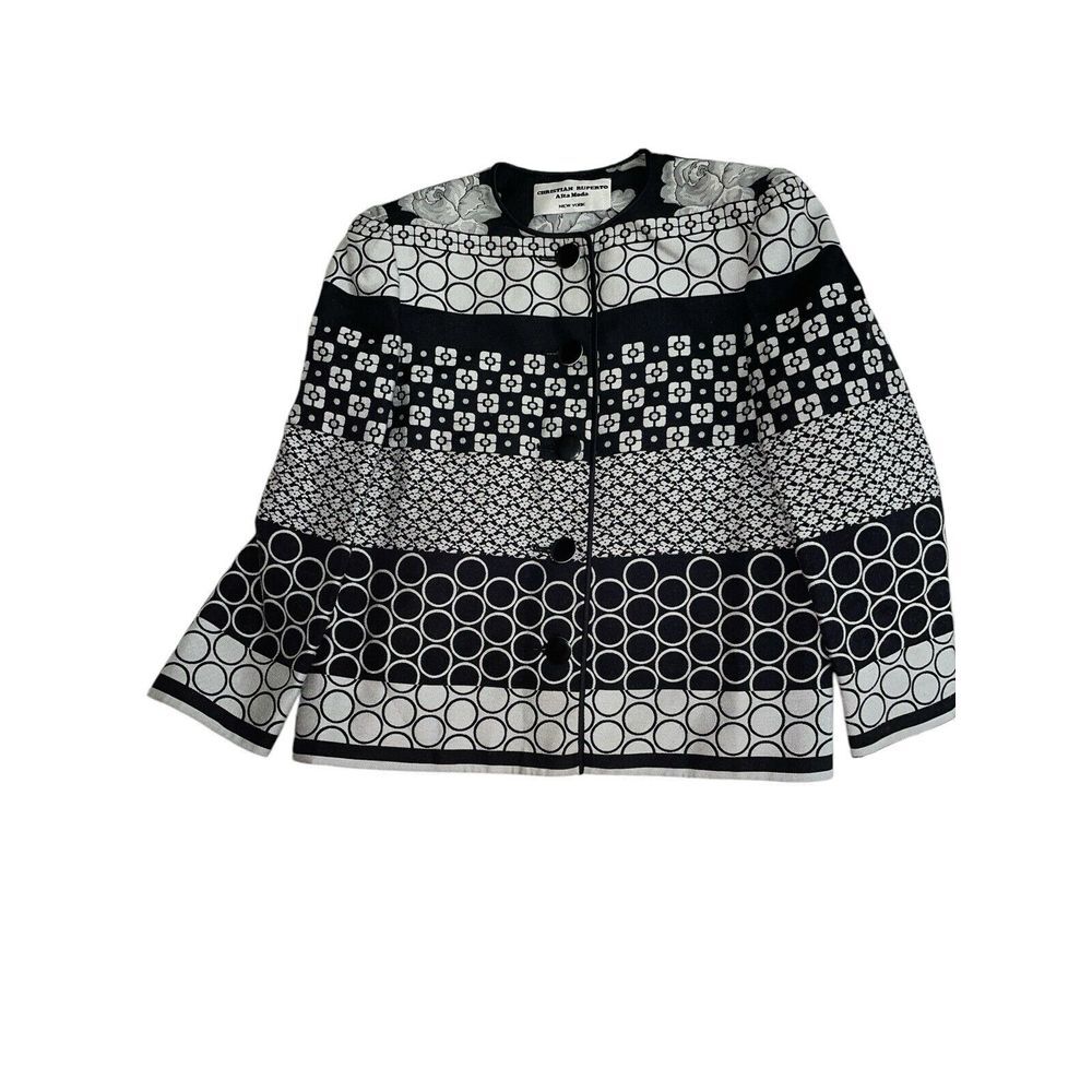 Christian Ruperto Alta Moda Black/Silvet Woven‎ Brocade Geometric Top